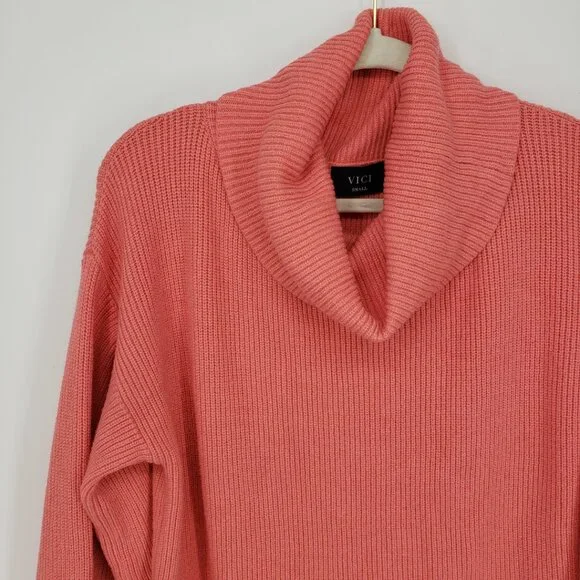 Vici Cowl Neck Balloon Sleeve Pullover Sweater S Ribbed Knit Relaxed Fit Coral - Picture 5 of 11